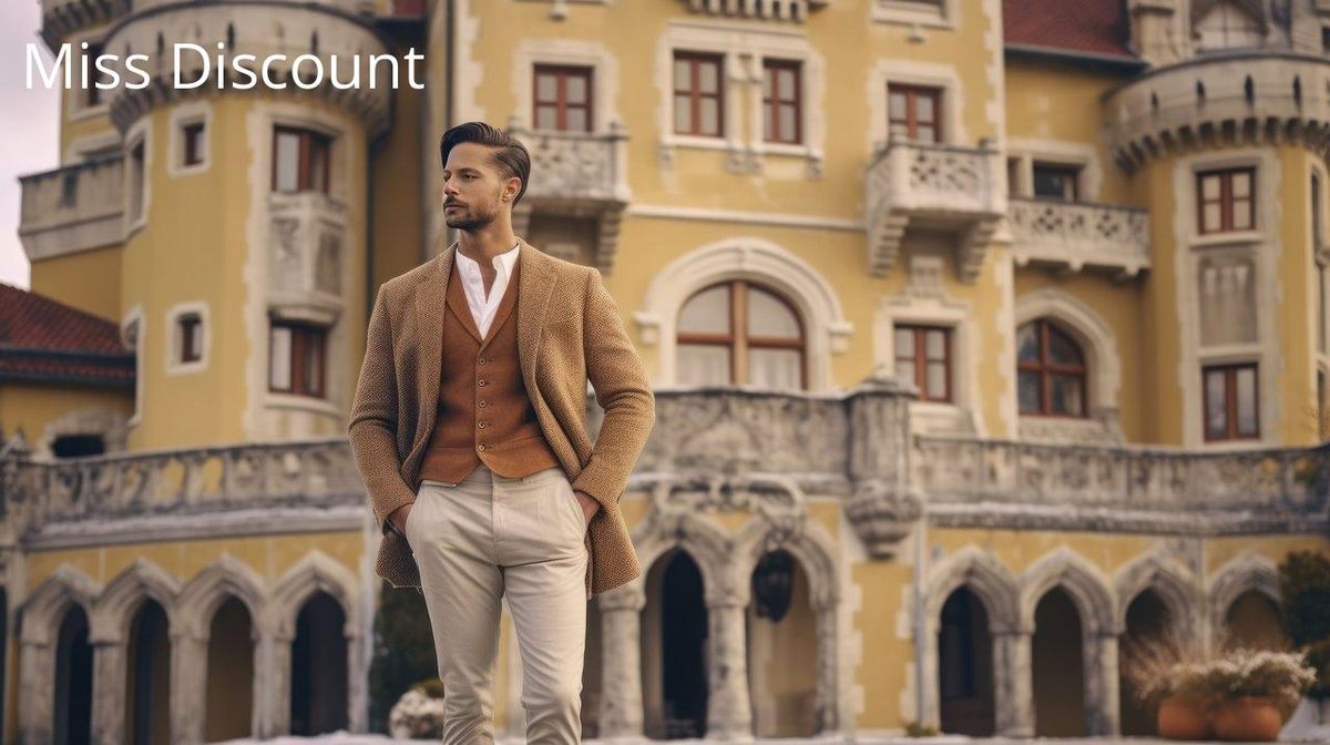 Gilet éco-luxe, entre élégance et conscience, dans un cadre majestueux.