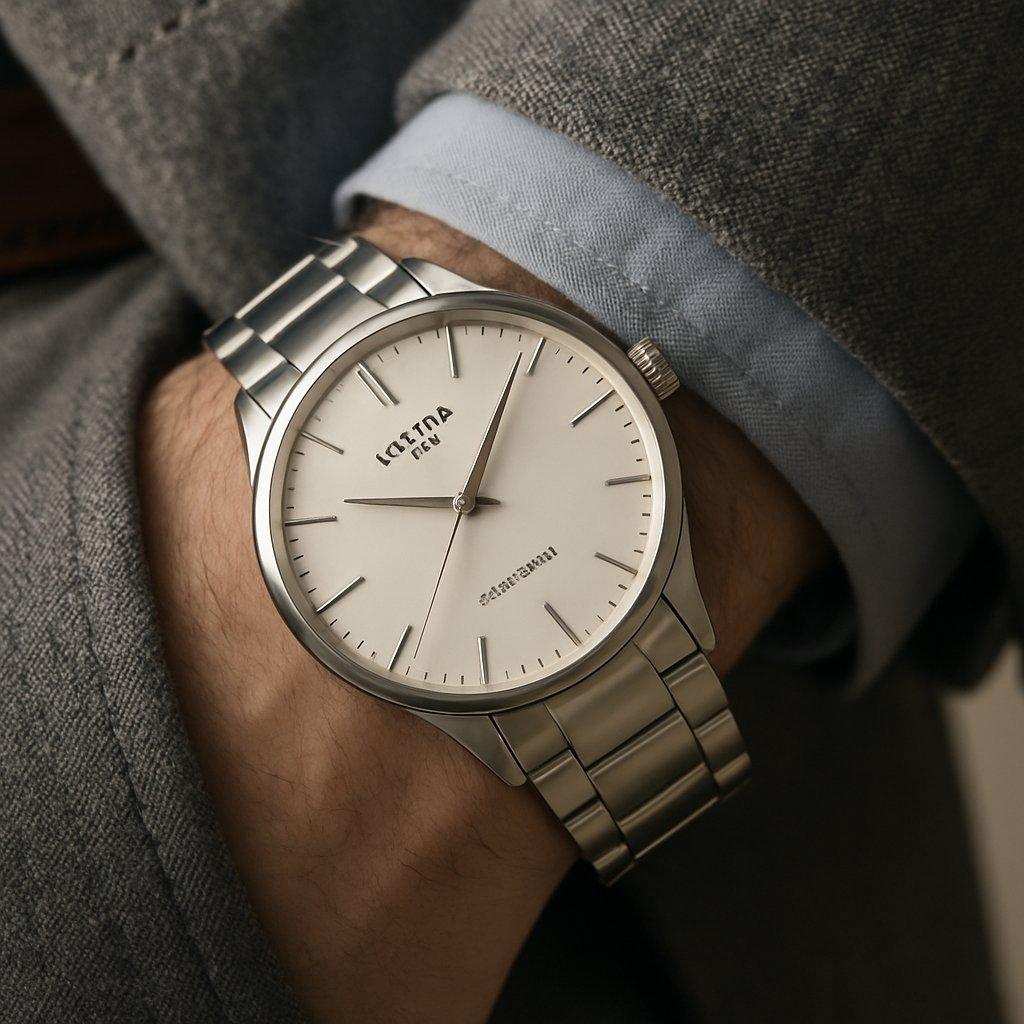 Montre Festina 1948 Gentleman en acier inoxydable, cadran minimaliste, style urbain chic en lumière naturelle.