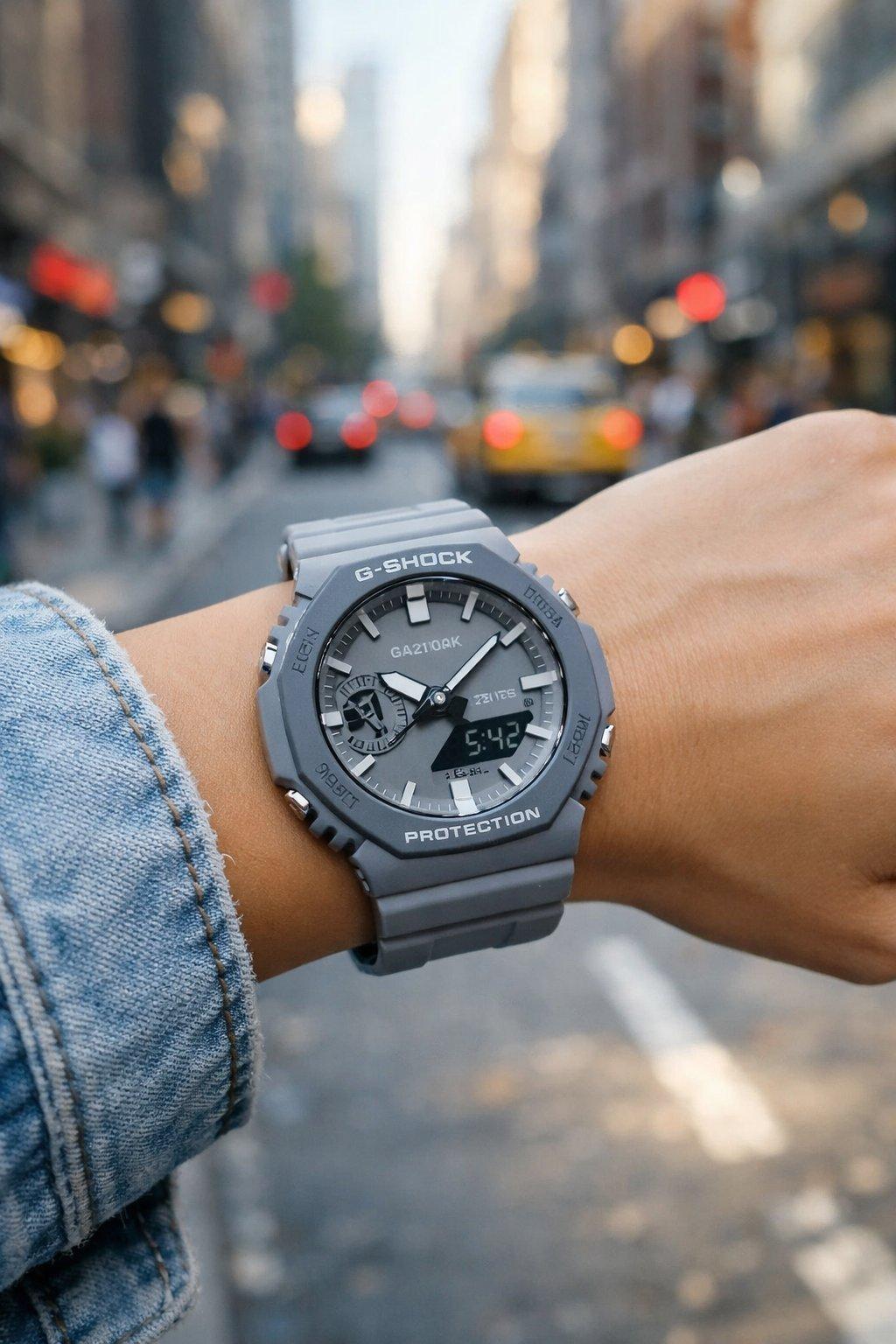 Poignet féminin portant une montre Casio G-Shock GA2110ET 